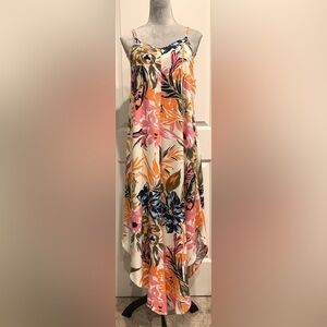 Women’s V Neck Boho Floral Jumpsuit Wide Leg Flowy Sz S One Piece